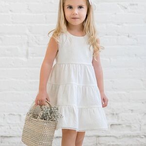 Colored Organics Zoey Seersucker White Tiered Kids Dress in Coconut